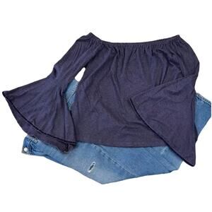 NWT LOFT Purple W/Velvet Sleeve Trim Off the Shoulder Boho Top - SIZE SMALL